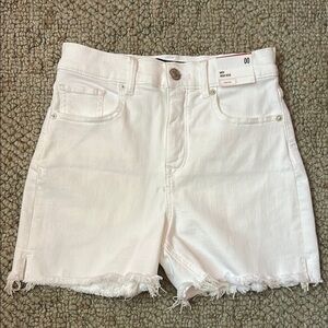 Express Midi High Rise White Jean Shorts- Stretch
